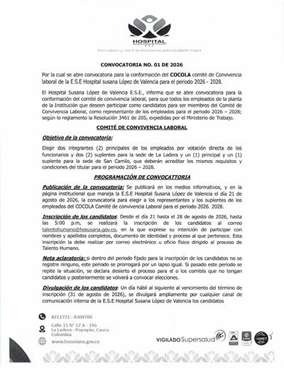 Convocatoria No. 01 de 2026 – Comité de Convivencia Laboral