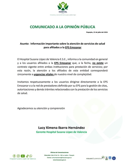 Información importante sobre la atención de servicios de salud para afiliados a la EPS Emssanar