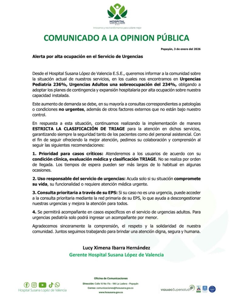 Imagen comunicado alerta por alta ocupación